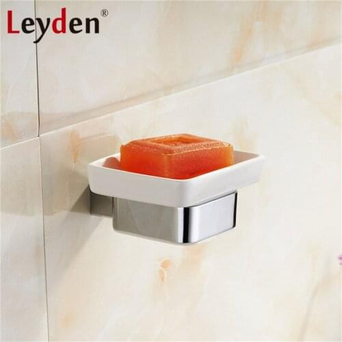 Leyden SUS 304 Stainless Steel Square Soap Dish with Holder Wall Mounted Soap Holder Ceramic Soap Dish Holder Bathroom Accessory