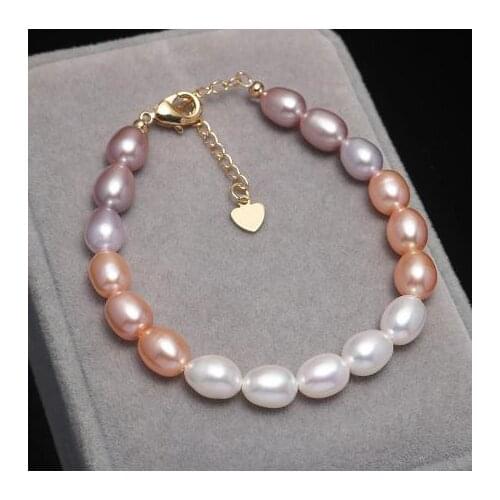 New Favorite Pearl Bracelet Elegant White Pink Laveder Rice Real Freshwater Pearl Bracelet Fine Jewelry For Lady Wedding Gift