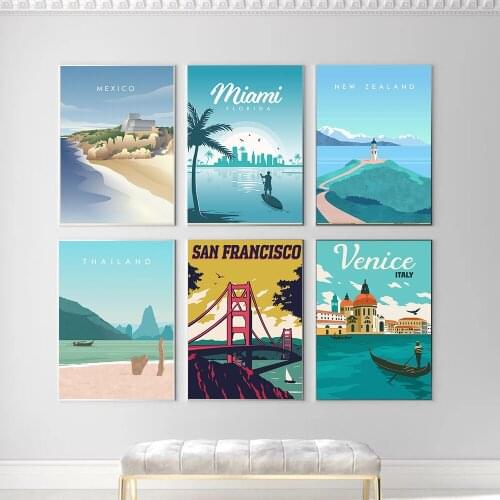 Hd Print Vintage Art Painting Greece Italy Germany Retro Posters and Prints Travel Cities Landscape Wall Art Picture Bedroom