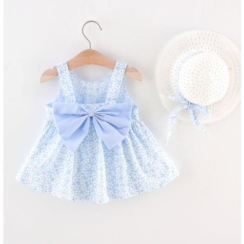 Flower Girl Dresses Girls Dress Summer Childrens Dress 2 Pcs Set Floral Print Strap Baby Dresses+hat Baby Girl Clothes 0-24M