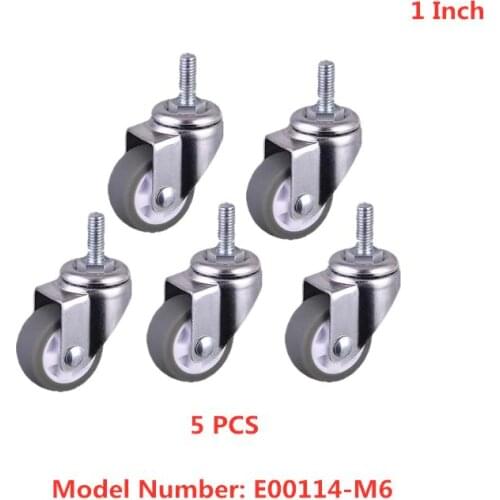 5 Pcs/Lot Casters 1 Inch Gray Tpe Screw , M6 Tooth, Silent , Diameter: 25mm Household Universal Wheel