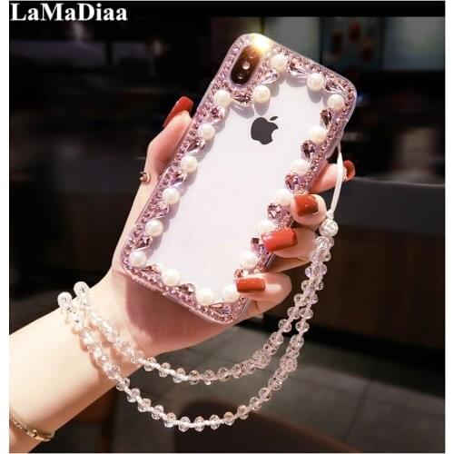 LaMaDiaa Luxury Crystal Rhinestone Diamond Pearl Glitter Bling Phone Case For Samsung S6 S7 S8 S9 S10 S11 PLUS Lite Note5 8 9 10