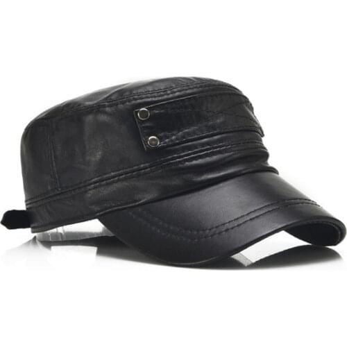 XdanqinX Genuine Leather Hat Mens Flat Caps Army Military Hats 2020 New Sheepskin Leather Cap Adjustable Size Men Brands Caps