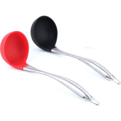 Silicone Ladle Soup Spoon Curved Handle Heat Resistant Round Scoop With Hygienic Coating Cook Utensils