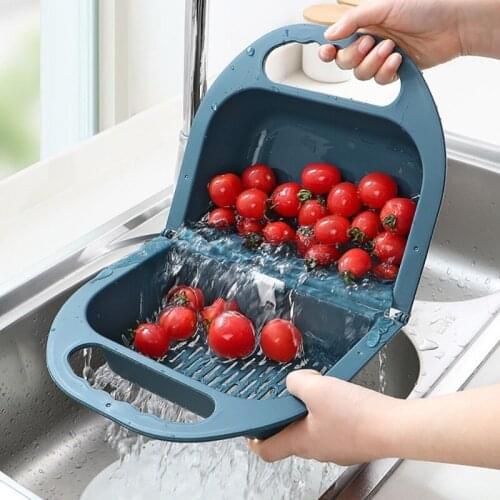 Folding Drain Basket Leaking Fruit Box Vegetable Container Drain Rack Sink With Handle Storage Baskets Tools Kitchen Accessories