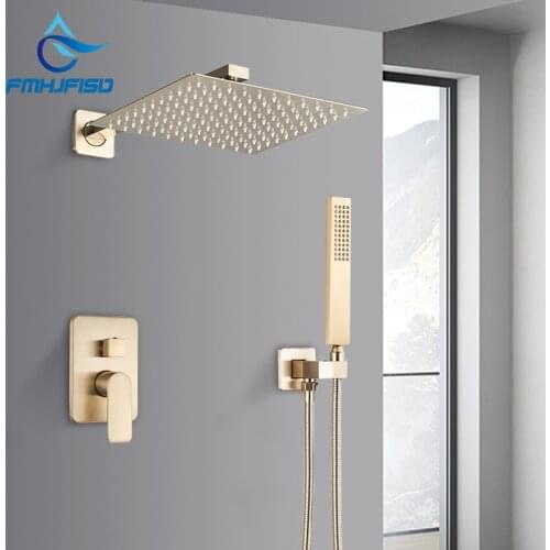 Modern Brushed Gold Shower Faucet Set Hot Cold Mixer Systems Rainfall Shower Head Handheld Wall Mount Bath Shower Faucets