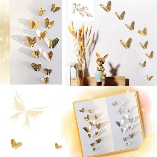 12pcs/lot Vivid 3D Butterfly sticker with pin gift for Dress window curtain Wedding Party Home Decoration Decor