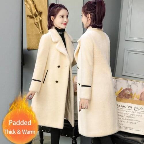 Bella philosophy Women Autumn Winter Faux Mink Wool Coat Cashmere Outerwear Female Turn-Down Collar Casual Warm Jacket Overcoat