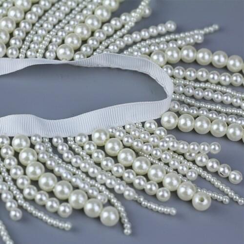 1Yard Long Pearl Fringe Beaded Lace Trim Garment Dress Tassel Lace Decoration Shoes Ornaments White Hanging Bead Curtain Sewing