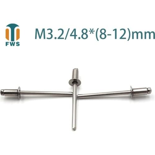 10 PCS M3.2/4.8*(8-12)mm Stainless Steel Countersunk Head Break Mandrel Blind Rivet Nail Pop Rivets for Furniture Car Aircraft