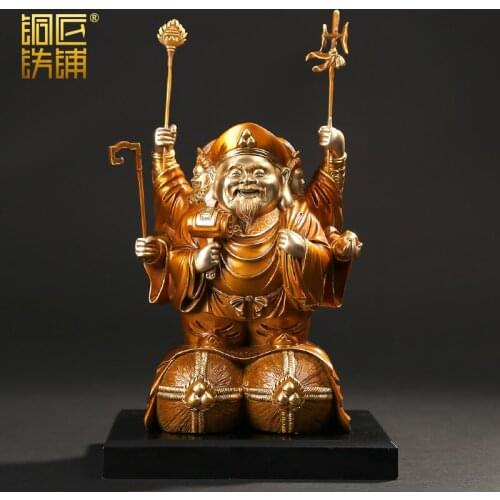 31CM LARGE --GOOD BUDDHA-- Asia Great Japan Tokyo HOME Talisman Money Drawing God of wealth 3 face Mahakala GOD brass statue