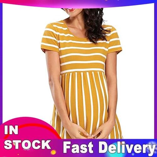 4# Summer Striped Print Women Maternity Blouses Short Sleeve Tops Pregnancy Blouses O-neck Clothes Shirts Одежда Для Беременных