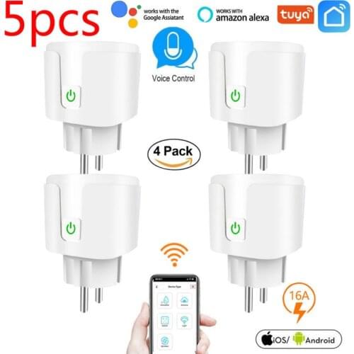 5pcs Smart Plug WiFi Smart Socket EU 16A Power Socket Monitor Timing Function Smart Home Tuya App Works With Alexa Google Home