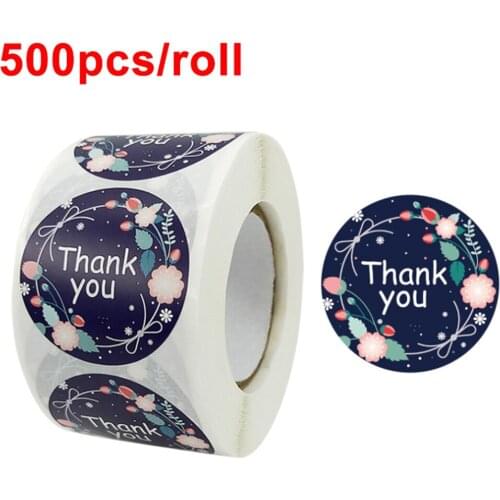 500 Labels Per Roll Round Purple Luminous Thank You Sticker Seal labels Floral Thank You Roll Sticker Paper Stationery Sticker