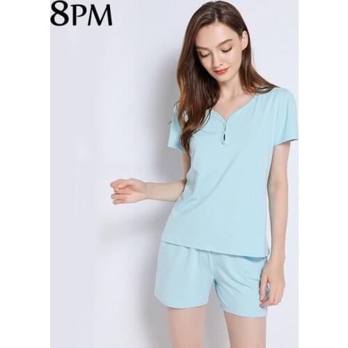 8PM Women Summer Pyjamas Pure Cotton 2021 Home Suit Short Sleeve Sleepwear Suit Fresh Soft Pijama Mujer Casual Pyjamas ouc116