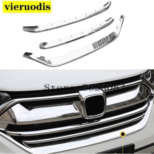 ABS Chrome Front Bottom Center Grille Frame Cover Trim Protective Frame Car Styling 3Pcs For Honda CRV CR-V 2017 2018