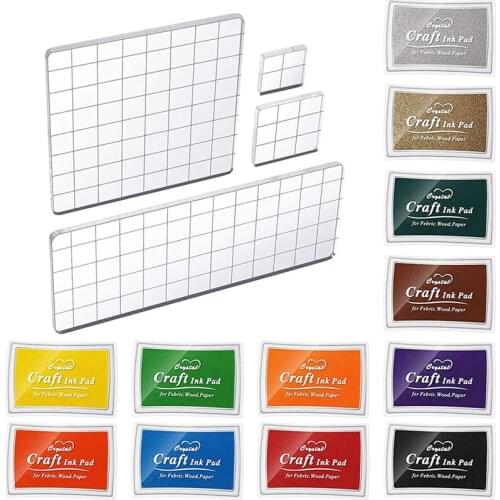 AF89 Craft Ink Pads Stamp Ink Pads Color Ink Pad and Acrylic Stamp Blocks Stamping Blocks with Grid Lines for Stamping Card