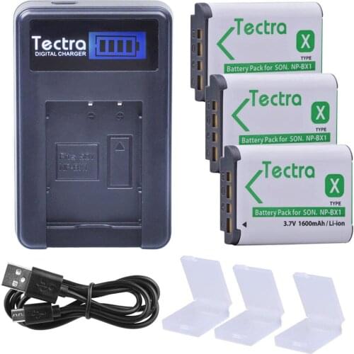 Tectra 1600mAh 3PCS NP-BX1 NPBX1 Battery+LCD USB Charger for Sony DSC-RX100 RX1 HDR-AS15 AS10 HX300 WX300 as300 NP BX1 Battery