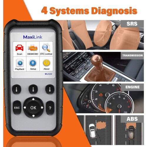 Autel MaxiLink ML629 Enhanced CAN OBD2 Scanner with ABS SRS Transmission Engine Diagnosi Auto VIN Scan Tool Turn Off Check light