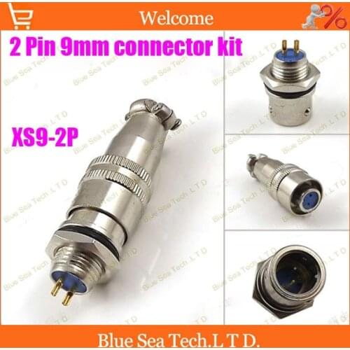 Free Shipping 10 sets=20pcs 2 Pin 9mm Male & Female mic circular connector kit XS9-2P Socket+Plug,Aviation plug interface