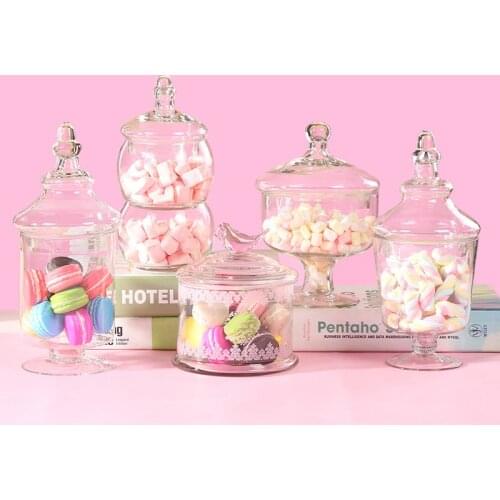 European Glass Candy Jar Storage Bottle With Lid Creative Living Room Storage Glass Jar Dessert Tank Wedding Storage Cake Tank