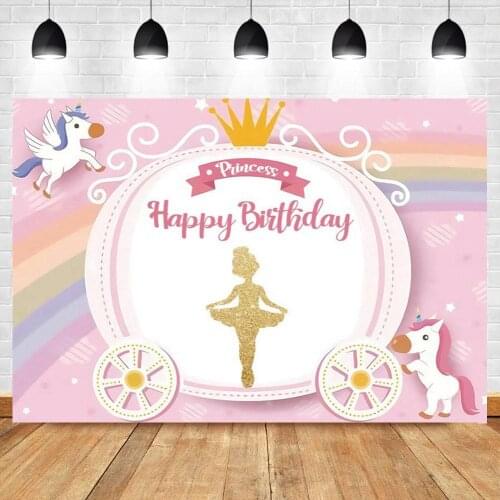 Princess Baby Birthday 1st First Party Photography Backdrops Unicorn Pumpkin Carriage Photographic Backgrounds For Photo Studio