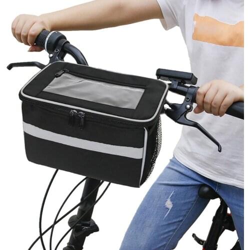 Hot Cycling Bicycle Front Bag MTB Bike Phone Holder Handlebar Bag Basket Pannier Cooler Bag With White Strip