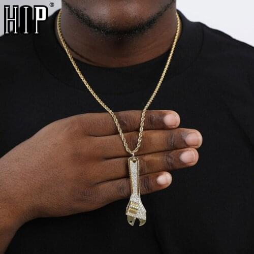 Hip Hop Bling CZ Wrench Iced Out Cubic Zircon Necklaces & Pendants For Men Jewelry Charm Tennis Chain