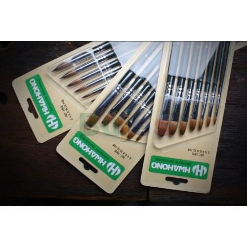 HWAHONG Artist Oil Acrylic Painting Paint Brushes point round Flat Brush 827 Series,1Set (7ea Brushes),Mink hair