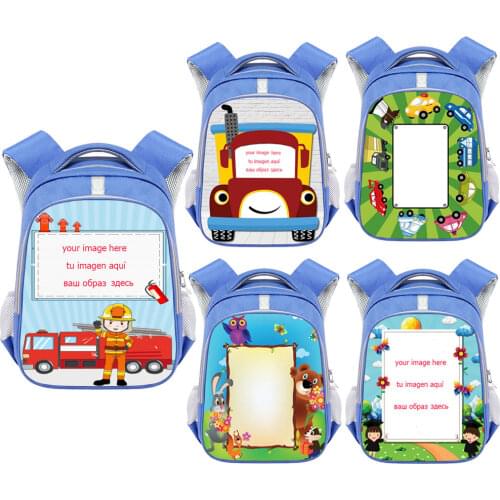 Customize The Image Name on The Backpack Children School Bags Fire Truck Doctor Animal Kids Kindergarten Backpack Book Bag