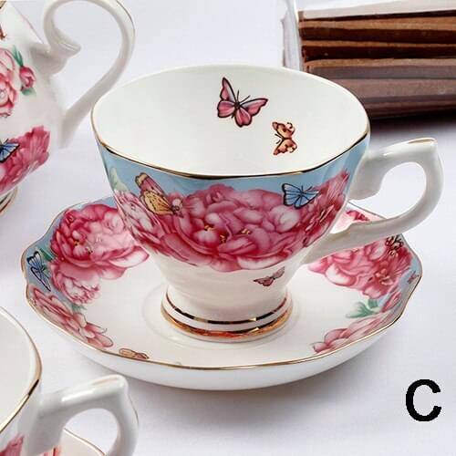 British Style Flower Bone China Coffee Cup and Saucer Set High-end Afternoon Tea Pastoral Style Flower Tea Cup