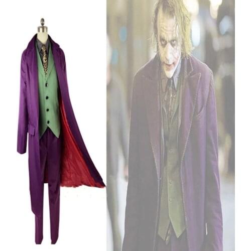 Heath Ledger Cosplay Suit Halloween mens Movie The Dark Knight Joker Costume Purple Jacket Full sets