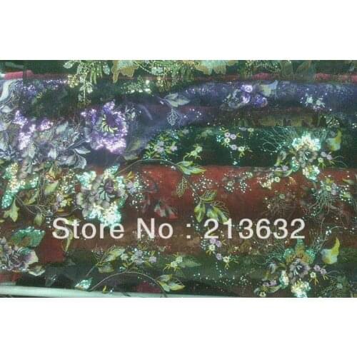 Curtains wedding blouse show dress fabric hot black purple yellow polyester embroidery lace fabric Free shipping hand cut France