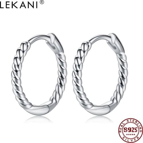 LEKANI 925 Sterling Silver Hoop Earrings For Women Minimalist Weaving Geometric Design Anniversary Fine Jewelry New Arrival
