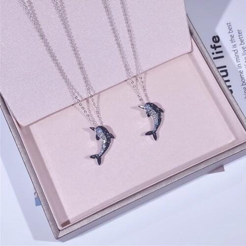 Hot New 925 Sterling Silver Dolphin Necklace Silver Color Pendant & Chain For Women Gift Lovely Cute Animal Charm Jewelry