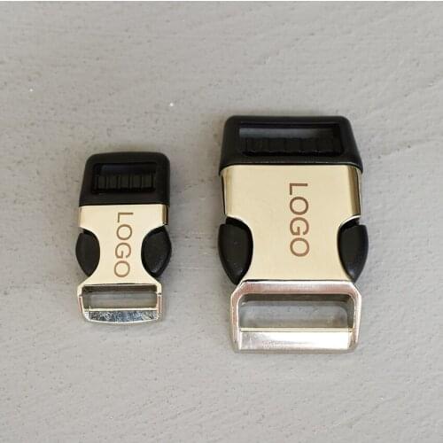 LOGO 20 Pcs 15/20/25mm Metal Quick Side Release Buckles LaLaser Engraving For Bag Luggage Outdoor Backpack strap Belt Webbing