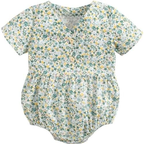 Fashion Newborn Baby Girls clothes Floral print short Sleeve cotton Romper V-neck kids Toddler lovely Jumpsuit