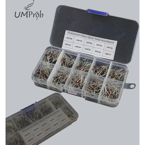 10Values x20 200pcs Zener Diode Assortment Electronic kit 1N4728~1N4737 With storage Box for PCB Diy Kit