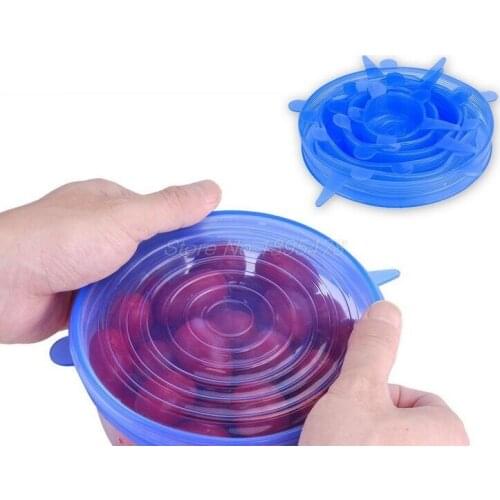 100Set Universal Silicone Saran Food Wrap Pot Stretch Lids Silicone Cover Pan Kitchen Vacuum Lid Sealer 6PCS/Set