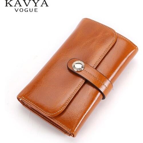 KAVYA New women wallet cowhide wallet genuine leather women three-fold purse short design fashion coin wallet free shipping
