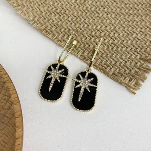 Origin Summer Bling Bling Black Square Star Dangle Earring for Women Girls U Shape Metallic Rhinestone Geometric Earring Jewelry