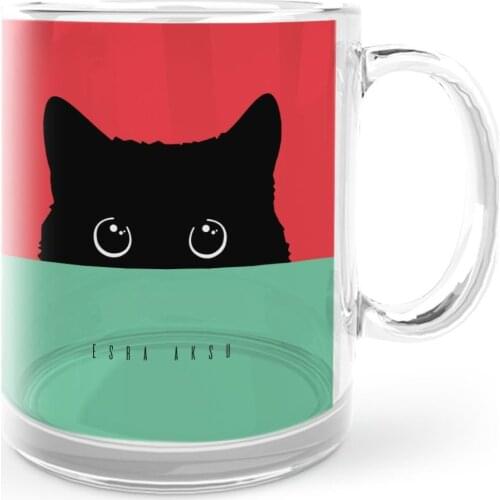 Personalized Black Kitty Cat Glass Mug Cup-10 Custom Design Souvenir Beautiful Memories Friend Wife Lovers Gift
