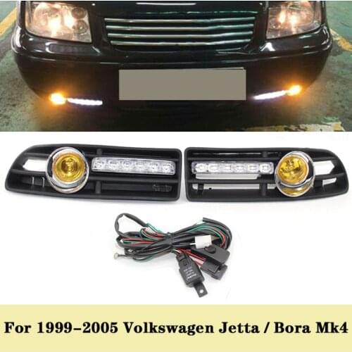 Car GRILLE FOG Light Fit FOR Volkswagen Jetta / Bora Mk4 1999-2005 LED DRL (White) Yellow Lens
