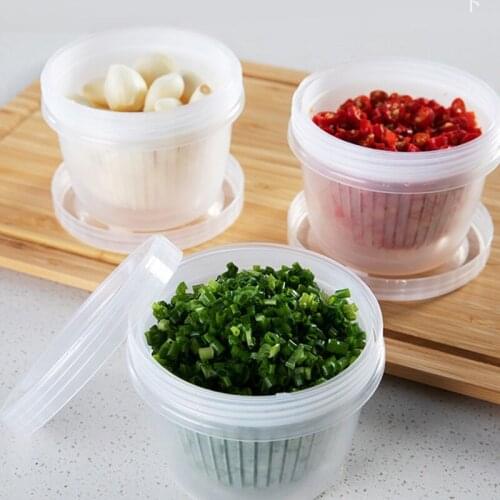Drain Fresh Storage Box Kitchen Refrigerator Storage Box Green Onion Box Transparent Double Layer
