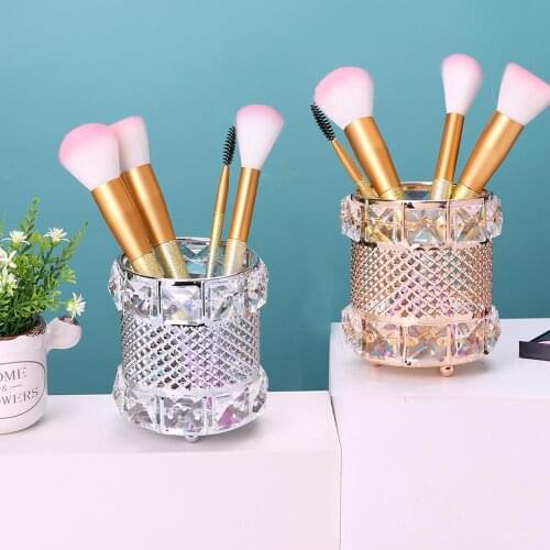 Crystal Makeup Organizer Metal Storage Box European style Eyebrow Pencil Lipstick Holder Makeup Brush Holder Cosmetic Organizer