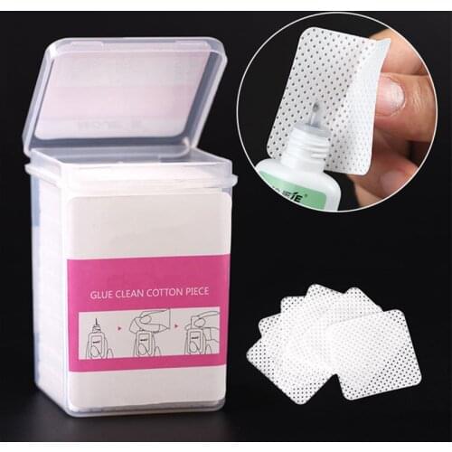 200PCS Eyelash Glue Remover Wipe Lint-Free Paper Cotton Wipes Glue Bottle Mouth Cleaning Remover Paper Cleaner Pads with Box
