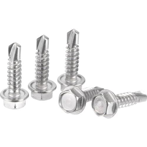 Uxcell Hex Washer Head Self Drilling Screws, #14 x 25mm 410 Stainless Steel Self Tapping Sheet Metal Screw 50pcs