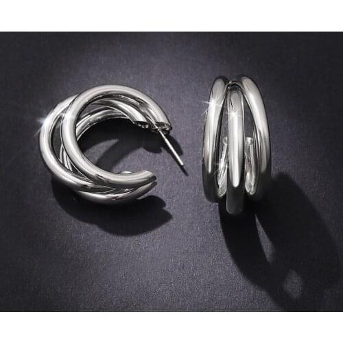 Geometric Hoop Earrings for Women Gold Color Metallic Simple Elegant Accessories Jewelry Gift