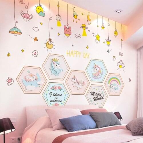 [shijuekongjian] Unicorn Animals Wall Stickers DIY Chandelier Lights Wall Decals for House Kids Rooms Living Room Decoration