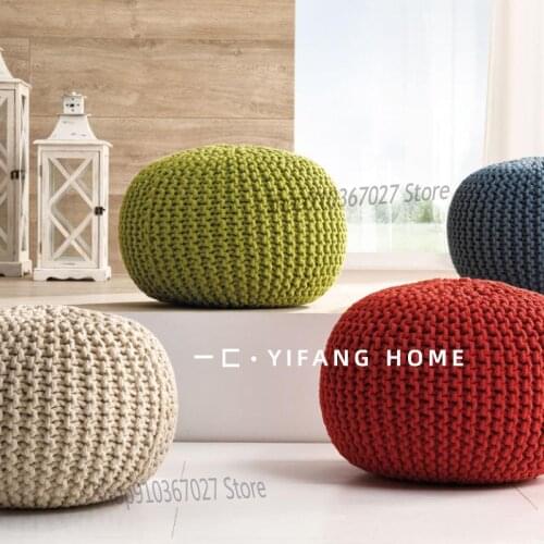 Nordic Fashion Seat Pier Pure Hand-woven Tufted Round Pier American Style Lazy Sofa Creative Footrest Shoe Changing Stool
